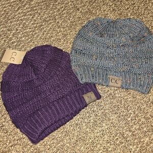 CC Knit Beanie Set - Purple and Gray
